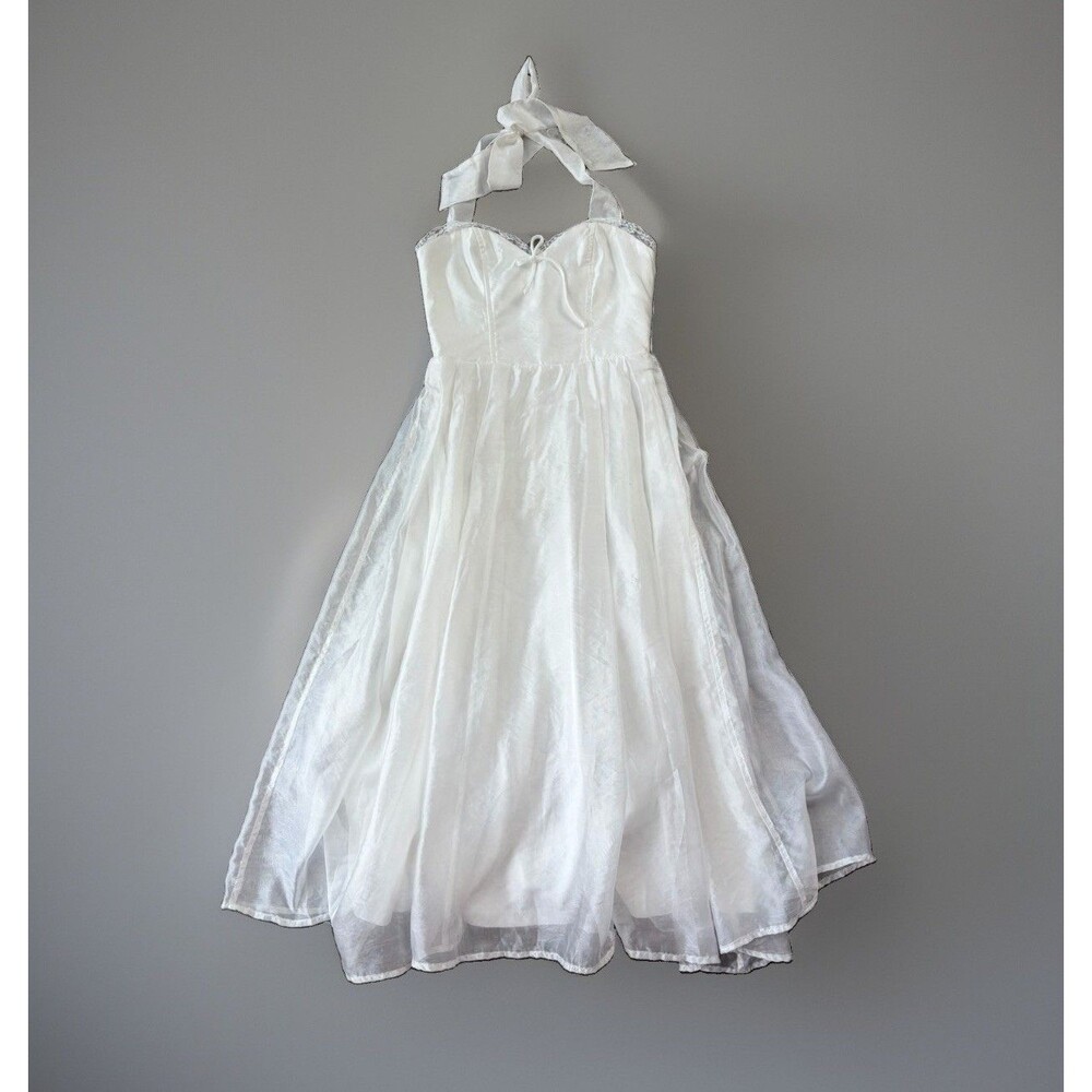 Lulus Galia White Lace Halter Midi Dress Womens Size M Sweetheart Bridal Wedding